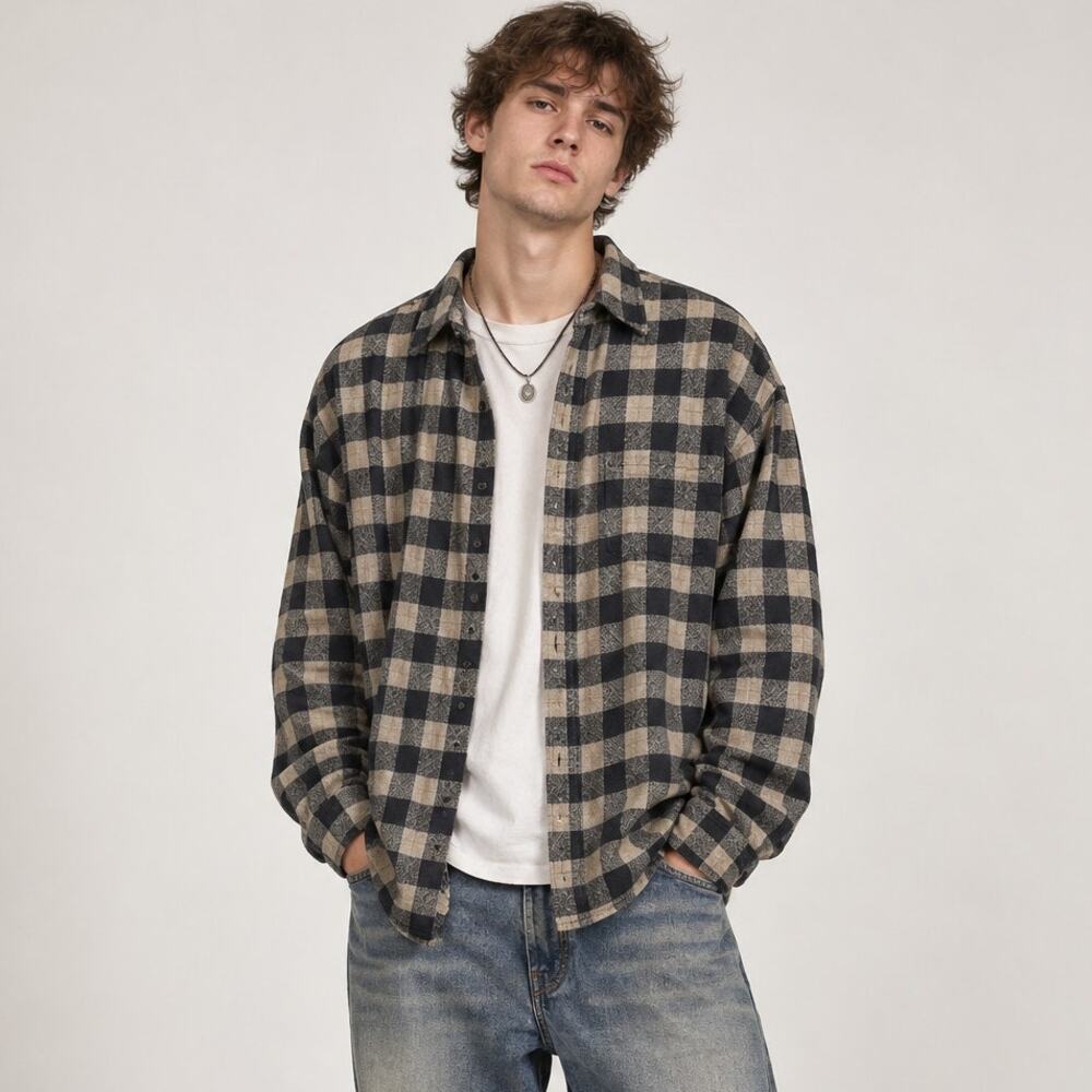 Vintage 90s Grunge Bugle Boy Plaid Long Sleeve Button Down Shirt Prep Medium